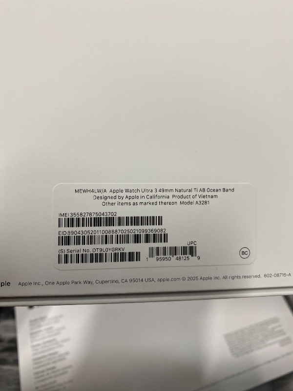 Photo 1 of ****** SEALED BY COMPANY******* Apple Watch Ultra 3 [GPS + Cellular 49mm] Running & Multisport Smartwatch w/Rugged Titanium Case w/Anchor Blue Ocean Band. Satellite Communications, Advanced Health & Fitness Tracking