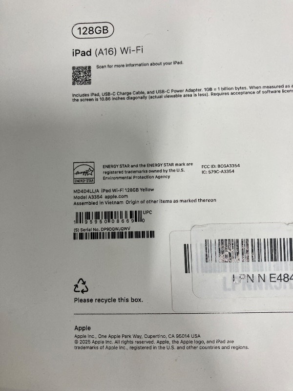 Photo 1 of **Factory Sealed, its not permitted to return, not refund**Apple iPad 11-inch: A16 chip, 11-inch Model, Liquid Retina Display, 128GB, Wi-Fi 6, 12MP Front/12MP Back Camera, Touch ID, All-Day Battery Life — Yellow***factory seal***