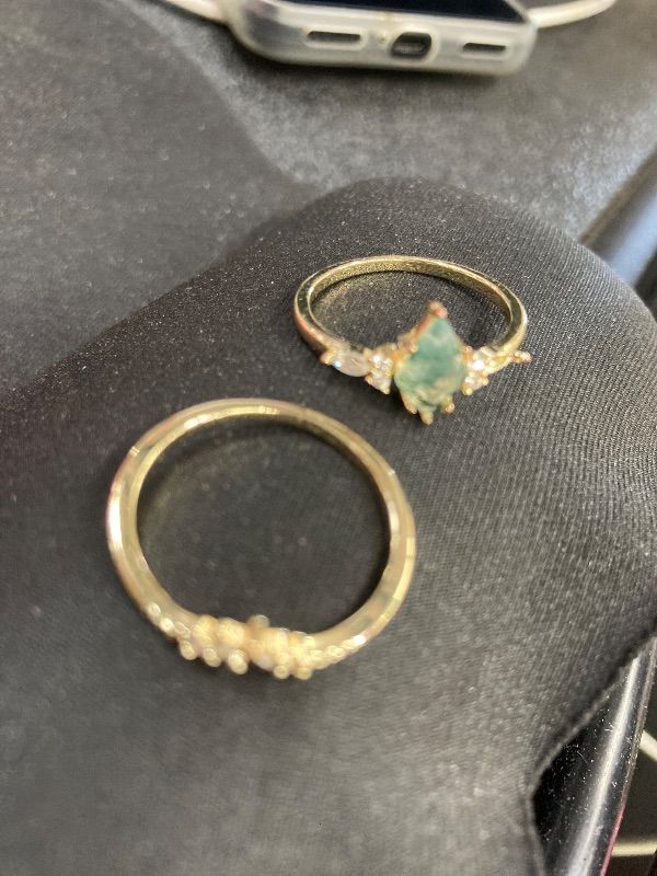 View 2 of **MISSING STONE***Yarrzhen Moss Agate Gemstone Women's Irregular Zirconia and Diamonds 2-Piece Ring Set 925 Sterling Silver Ring for Women Kite Cut Women's Ring Set for Engagement Silver Jewelry?9Gold?