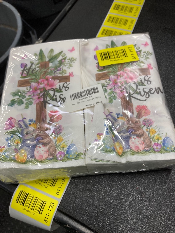 Photo 1 of 100Pcs He Is Risen Napkins, Disposable Easter Paper Napkins, Watercolor Cross Bunny Eggs Flowers Guest Napkin Dinner Hand Towels for Spring Easter Kitchen Bathroom Holiday Party Supplies Table Decor