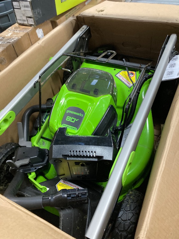 View 2 of **MISSING PARTS***Greenworks 80V 21" Self-Propelled Cordless Lawn Mower – Brushless Motor, LED Lights, 4.0Ah Battery & Rapid Charger (75+ Compatible Tools)