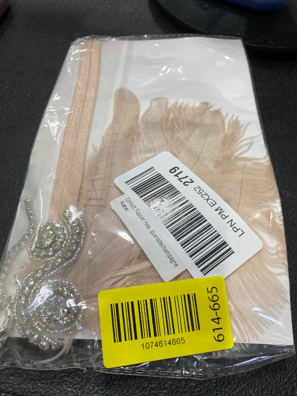 View 2 of **COLOR IS CHAMPAGNE***Comott Flapper Headband for Women Vintage 1920s Pearls Feather Lace Headpiece for Roaring Gatsby Party Masquerade?champagne?
