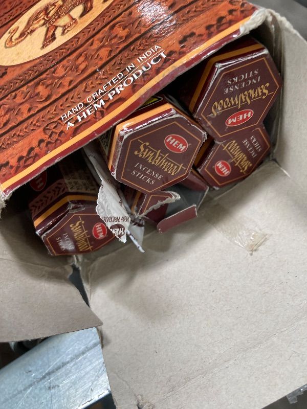 Photo 1 of ***MISSING PIECES -SELLING AS IS *** HEM - Sandalwood Incense Sticks - Pack of 5 - 120 count - 301g ***BOX RIPPED/TORN ***