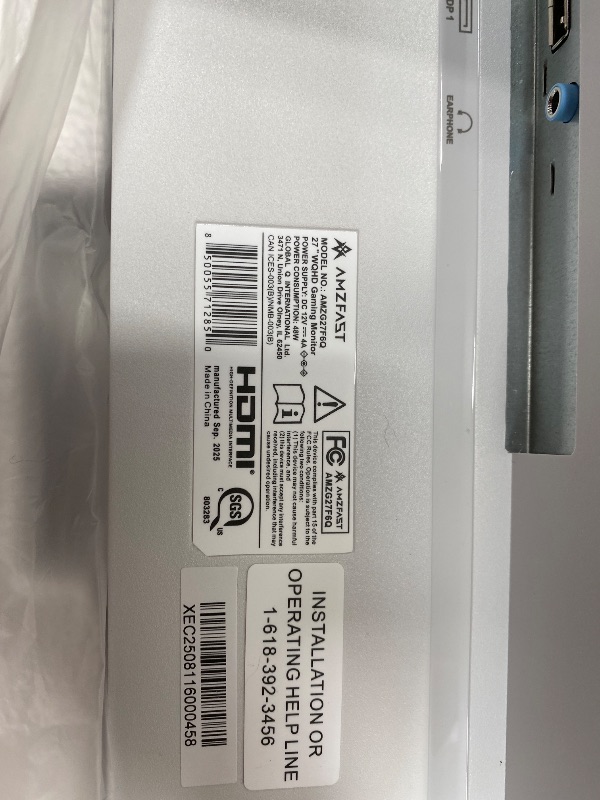 Photo 1 of ******MISSING THE PLUG************ NO REFUND***** NO RETURN******Amzfast 27 Inch 1440P 200Hz/180Hz White Gaming Monitor, MPRT 1ms 2K QHD, Fast IPS | HDR400 & TÜV Rheinland Eye Care & 12 Months Exchange, with HDMI & DP Cable