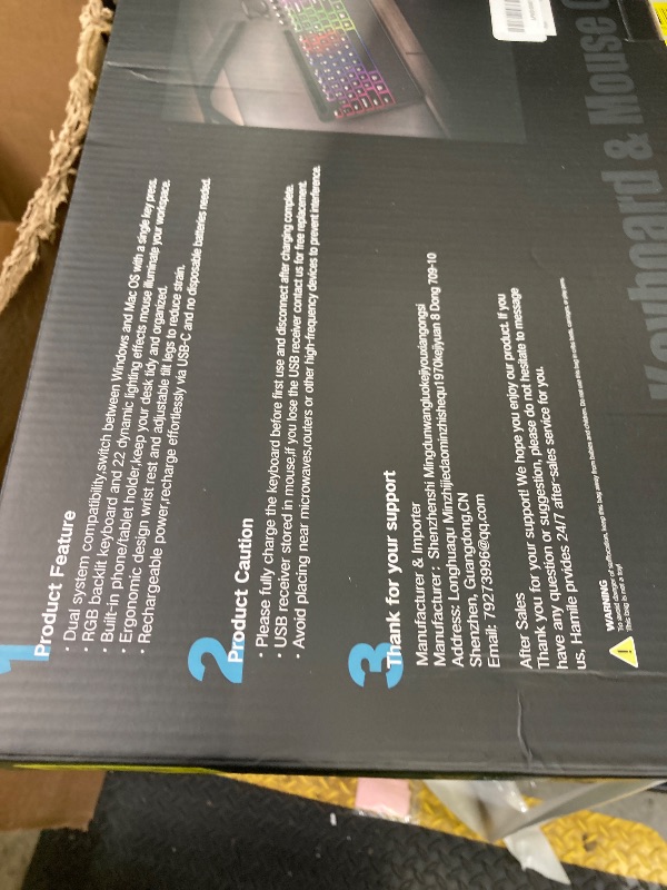 Photo 1 of **PARTS ONLY***Hamile Wireless Keyboard and Mouse Combo:RGB Backlit Effects,Ergonomic Full Size Silent Keyboard,Wrist Rest,2.4G Rechargeable with Phone Holder Compatible with Windows, Mac,PC,Laptop, Black
