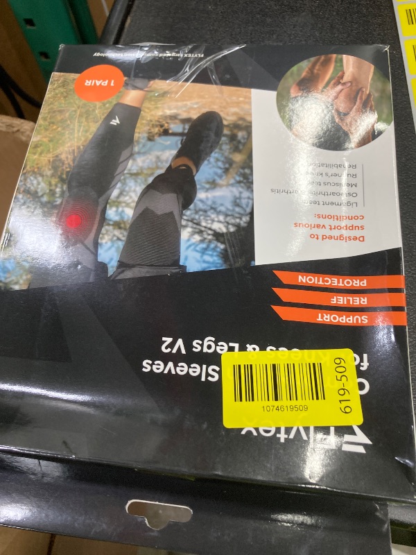Photo 1 of ***Only 1 sleeve in package***FLYTEX – Knee Compression Sleeves – Pain & Injury Relief for Knees – Osteoarthritis, Meniscus Tear, Cruciate Ligament, IT Band Syndrome – Ideal for Running, Hiking, Cycling, Fitness, Basketball (Black, L)***Only 1 sleeve in p