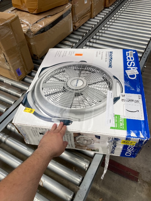 Photo 1 of **NEEDS CLEANING/DAMAGED BASE***Lasko WINDMACHINE 20" High Velocity Floor Fan with 3 Speeds, 360° Directional Airflow, Portable Air Circulator Fan for Home, Garage & Workshop, Fully Assembled, Gray,