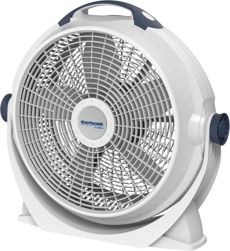 Photo 1 of **NEEDS CLEANING/DAMAGED BASE***Lasko WINDMACHINE 20" High Velocity Floor Fan with 3 Speeds, 360° Directional Airflow, Portable Air Circulator Fan for Home, Garage & Workshop, Fully Assembled, Gray,