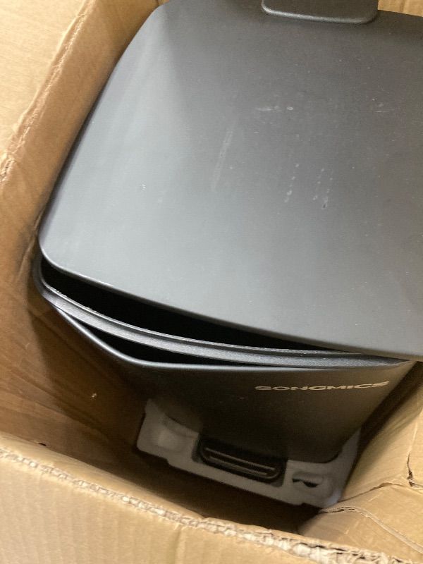 Photo 1 of ***DAMAGED -DENTEED/BENT -SELLING AS IS *** SONGMICS Kitchen Trash Can, 8-Gallon (30 L) Trash Bin, Stainless Steel Garbage Can, with Inner Bucket, Soft Close and Stays Open, Ink Black ULTB593B01