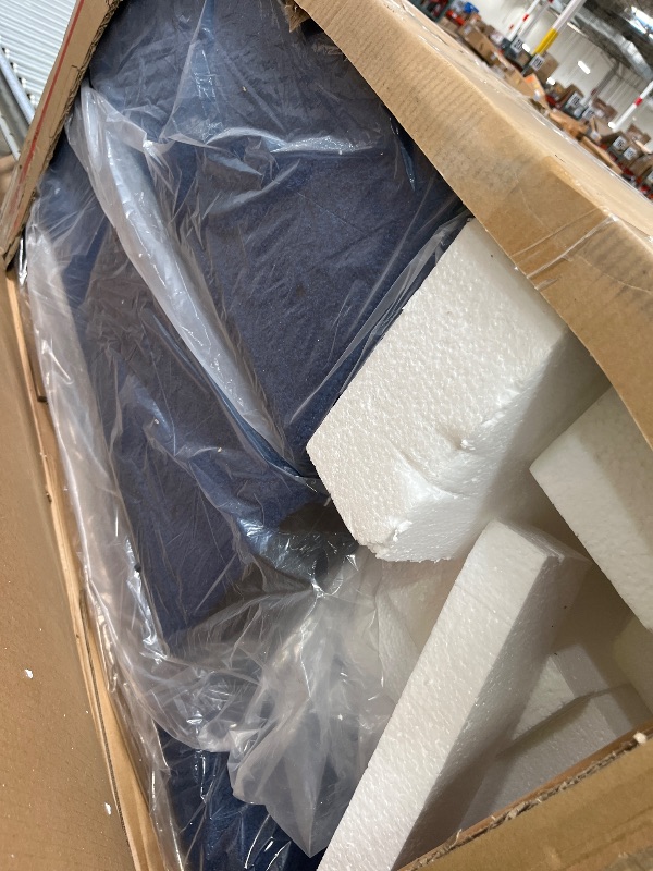 Photo 1 of ****PARTIAL SET/BOX 1 OF 2 ONLY****Allewie King Size Velvet Platform Bed Frame with Vertical Tufted Wingback Headboard, Easy Assembly, Under Bed Storage, No Box Spring Required, Modern Style, Blue  EST VALUE 173.99