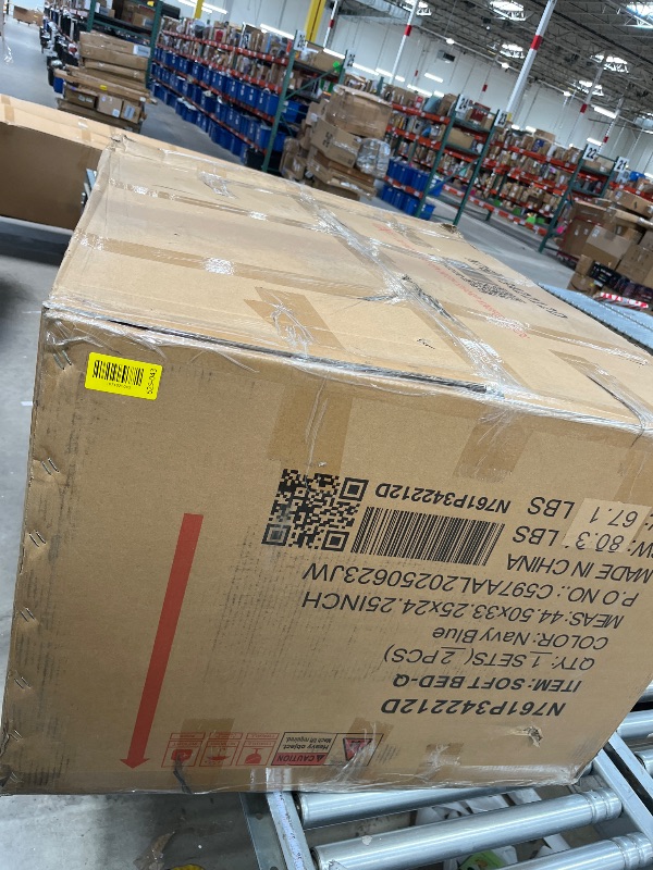 Photo 1 of ****PARTIAL SET/BOX 1 OF 2 ONLY****Allewie King Size Velvet Platform Bed Frame with Vertical Tufted Wingback Headboard, Easy Assembly, Under Bed Storage, No Box Spring Required, Modern Style, Blue  EST VALUE 173.99