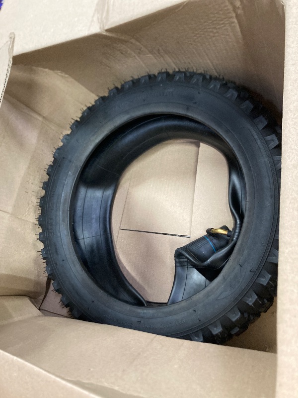 Photo 1 of (1 Set) 3.00-12 Dirt Bike Tire and Inner Tube Set - Universal Replacement 80/200-12 Knobby Motocross Bike Tire and Tube for Honda CRF70F/XR70, Yamaha TTR 90, and More - With Vulcanized TR87 Valve Stem