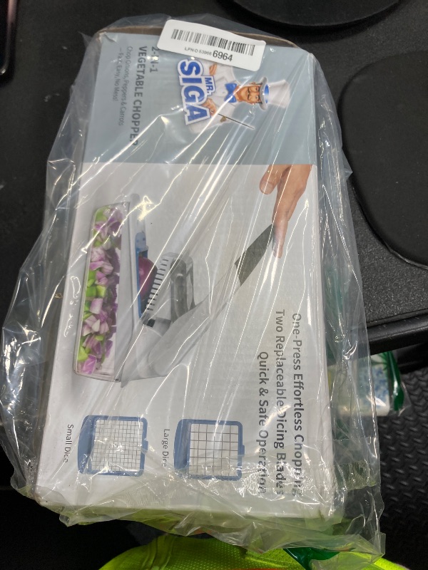 Photo 1 of ***DAMAGED -CONTAINER BROKEN -SELLING AS PARTS ONLY*** MR.SIGA Vegetable Chopper, 2 in 1 Manual Hand Food Chopper with 2 Stainless Steel Chopping Blades for Potato Strips, Onion Cubers, Carrot Sticks, White & Black