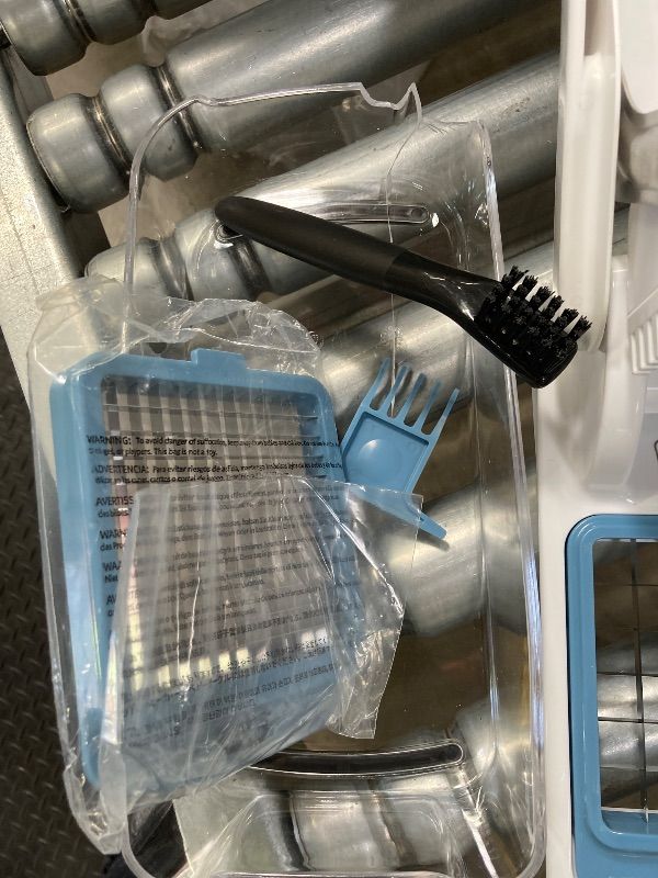 Photo 1 of ***DAMAGED -CONTAINER BROKEN -SELLING AS PARTS ONLY*** MR.SIGA Vegetable Chopper, 2 in 1 Manual Hand Food Chopper with 2 Stainless Steel Chopping Blades for Potato Strips, Onion Cubers, Carrot Sticks, White & Black