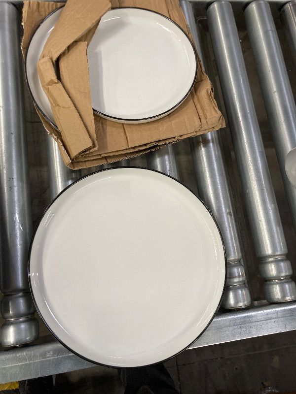 Photo 1 of ***MISSING PIECES -SELLING AS INCOMPLETE SET*** Gibson Home Oslo MISSING Piece Porcelain Dinnerware Set, Service for 4 – White Plates with Black Rim, Microwave & Dishwasher Safe