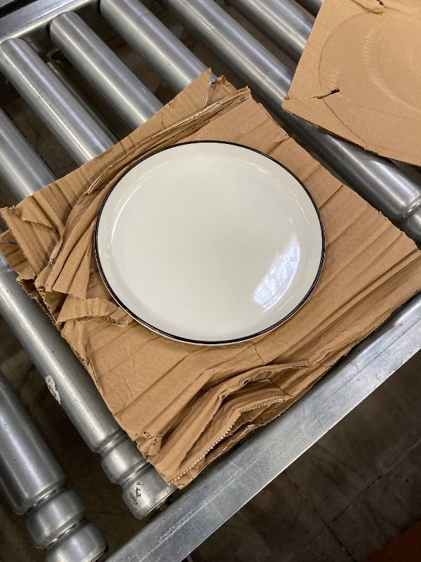 Photo 1 of ***MISSING PIECES -SELLING AS INCOMPLETE SET*** Gibson Home Oslo MISSING Piece Porcelain Dinnerware Set, Service for 4 – White Plates with Black Rim, Microwave & Dishwasher Safe