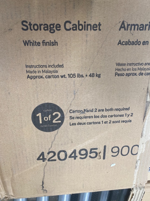 Photo 1 of **ONLY BOX 1 OF 2, MISSING BOX 2**Sauder Select Multipurpose Bedroom Armoire Wardrobe Closet Pantry Storage Cabinet with Storage Drawers and Hanging Rail, in Soft White finish