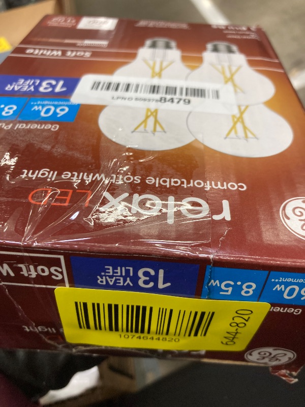 Photo 1 of (4 Bulbs) GE Relax LED A19 Dimmable HD Light Bulb, 800 lumens, 60 watt Replacement Using only 8.5 watts, Asterisk Filament, Exceptional Color Contrast and Boldness LED Light Bulb