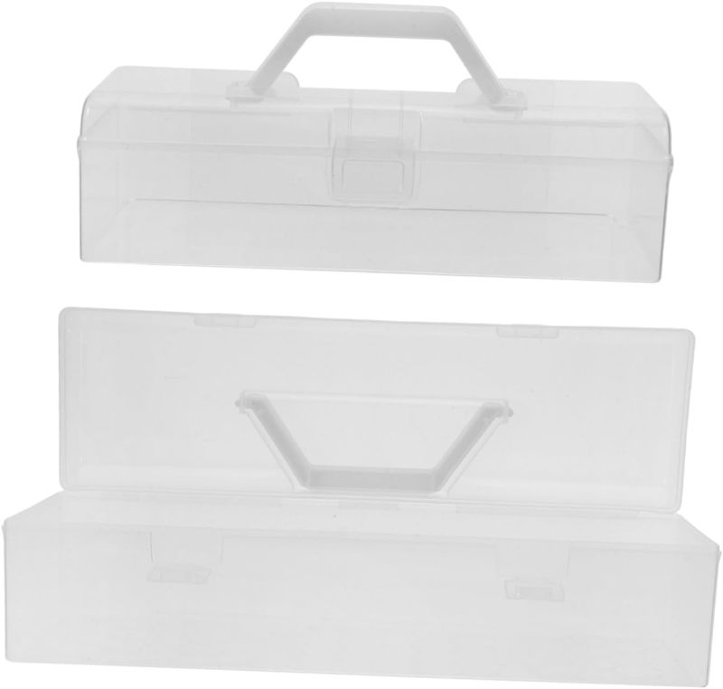 Photo 1 of **MISSING BRUSH***SHINEOFI 2pcs Portable Storage Box with Handle – Thickened Plastic Brush and Tool Organizer for Students, Large and Small Art Supply Cases for School and Office  EST VALUE 18.89
