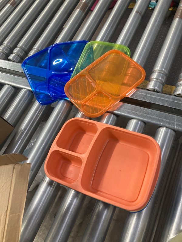 Photo 1 of ***MISSING PIECES-SELLING AS INCOMPLETE SET*** buluker Bento Lunch Box Set 3 Compartment Wheat Straw Meal Prep Food Storage Containers Plastic, Microwave and Dishwasher Safe ?Jewel Brights?