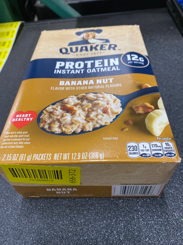 Photo 1 of (6 pack) Quaker Protein Instant Oatmeal, Banana Nut, 12g Protein per Serving, Whole Grains, No Artificial Flavors, 2.15 oz Packets, (6 Pack)?
