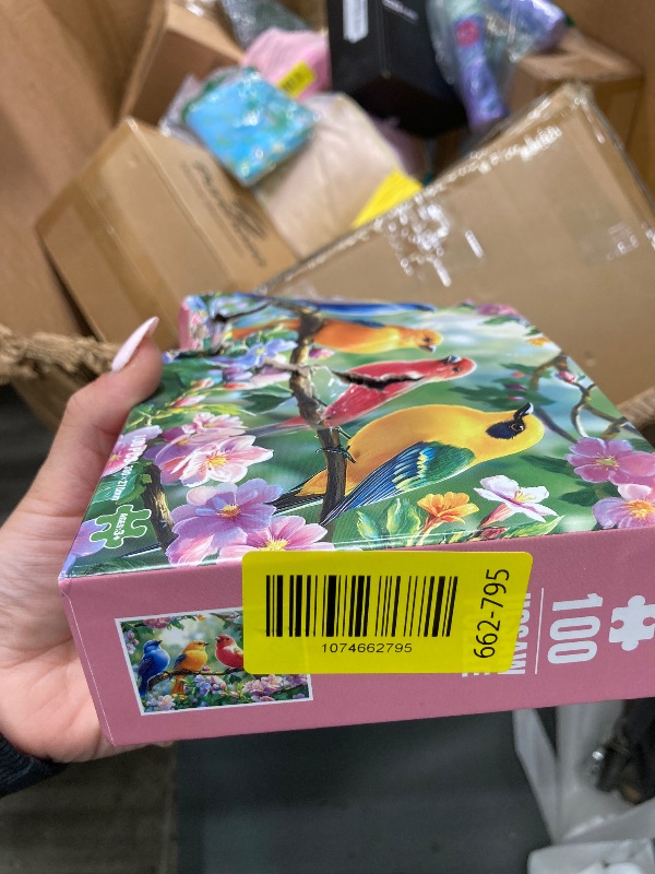 Photo 1 of 100 Piece Puzzles for Adults - Birds and Flowers Large Piece Puzzles for Senior Adults Kids Puzzle Ages 5-8 Jigsaw Puzzles, Random Die Cut, No 2 Pieces Alike, Birds on Branches 15" x 11"