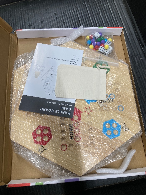 Photo 1 of ***MISSING 2 DICE***Medikaison Original Marble Game Wahoo Board Game Double Sided Painted Wooden Fast Track Board Game for 6 and 4 Players 6 Colors 24 Marbles 6 Dice for Family Friends***MISSING 2 DICE***