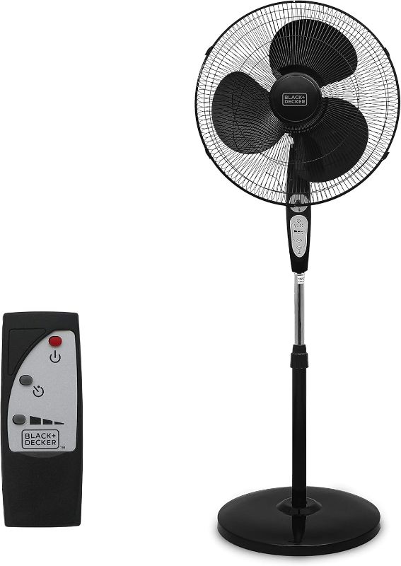 Photo 1 of **PARTS ONLY***BLACK+DECKER 18-Inch Stand Fan with Pedestal Base, Height Adjustable Pedestal Fan with Remote and Touch Control Panel, Free Standing Fan with 90-Degree Oscillating and 3-Speed Settings, Black