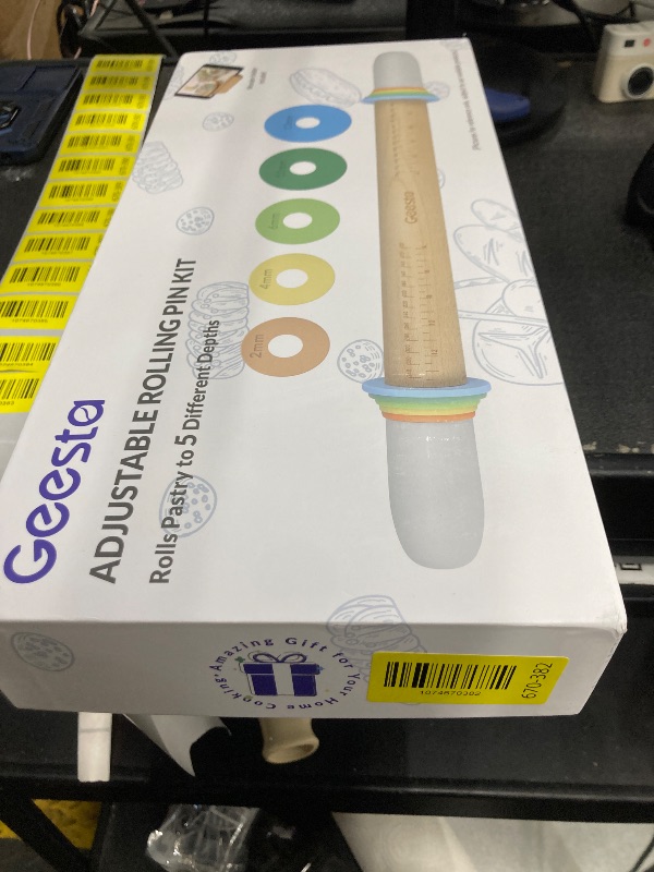 Photo 1 of ***Missing handles***Geesta Adjustable Wood Rolling Pin with 5 Thickness Rings, Precise Dough Roller Handle Press Design with Measurement Guide for Baking Fondant, Pie Crust, Cookie, Pastry - Baking Essential***Missing handles***