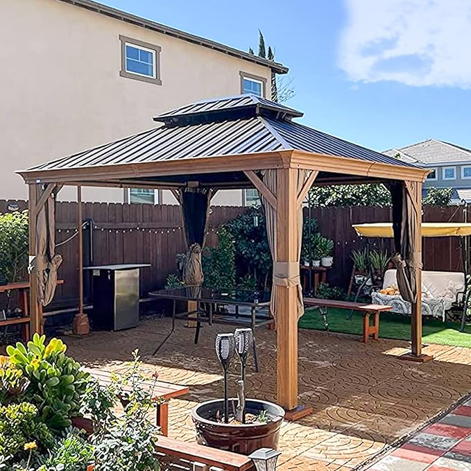 View 3 of ***PHOTO AND DESCRIPTION ARE FOR REFERENCE ONLY***Aoxun 12' X 16' Permanent Hardtop Gazebo Aluminum Gazebo with Galvanized Steel Double Roof for Patio Lawn and Garden, Curtains and Netting Included, Grey