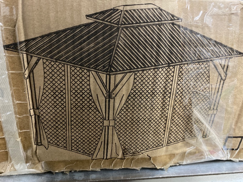 View 1 of ***PHOTO AND DESCRIPTION ARE FOR REFERENCE ONLY***Aoxun 12' X 16' Permanent Hardtop Gazebo Aluminum Gazebo with Galvanized Steel Double Roof for Patio Lawn and Garden, Curtains and Netting Included, Grey