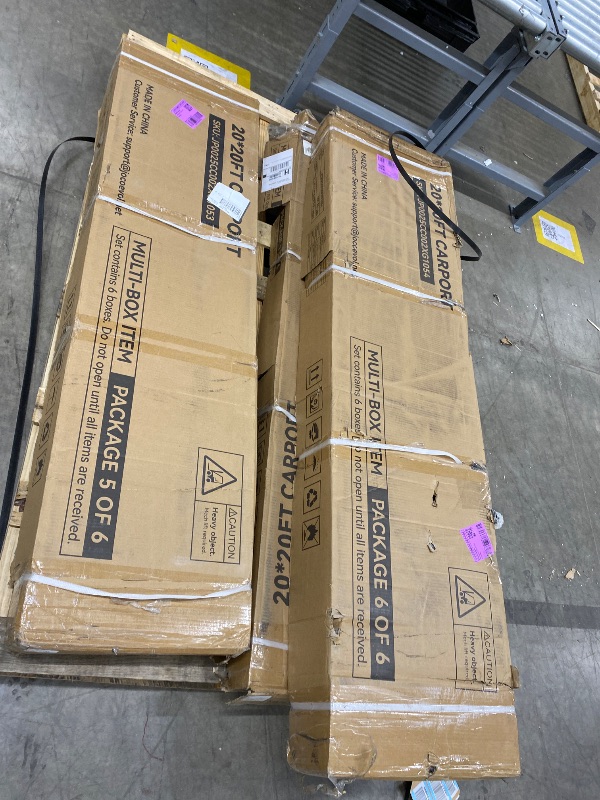 Photo 1 of *****Missing BOX #3 AND #4 OF 6********Jocoevol 20x20FT Heavy Duty Metal Carport, Outdoor Portable Car Garage w/Reinforced Support Rods & Windproof Ground Anchors, All-Season Versatile Outdoor Shelter for 2 Car, Boats, Truck