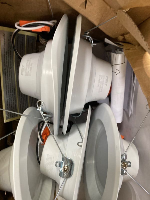 Photo 1 of **MISSING AND DAMAGED PARTS***Feit Electric LED Downlight Retrofit Kit with Baffle Trim, 75W Equivalent, 5/6-Inch Dimmable Recessed Light, Adjustable White 2700K–5000K, 90+ CRI, for Living, Bathroom, Dining & Kitchen Room
