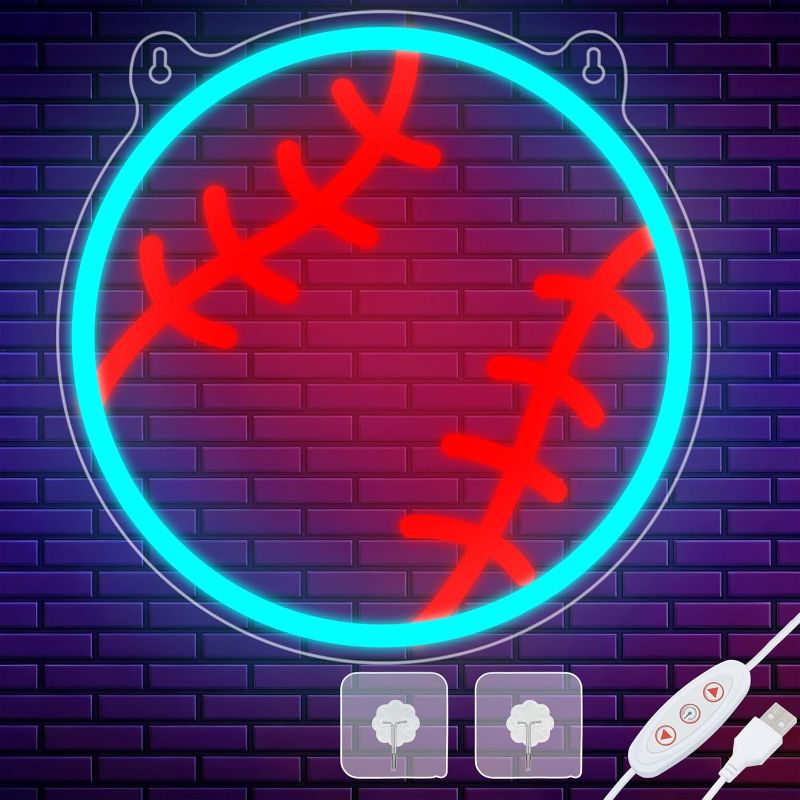 Photo 1 of **PARTS ONLY****Baseball Neon Sign for Wall Decor - 9x9 Inches USB Powered LED Light with Adjustable Brightness, Sports Room Decor for Boys, Perfect Baseball Gifts for Dad and Fans