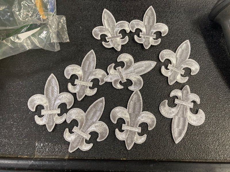 Photo 1 of 10pcs Silver Fleur De Lis Patches Iron On Transfer Embroidery Applique Patch for Clothing Jacket Hat