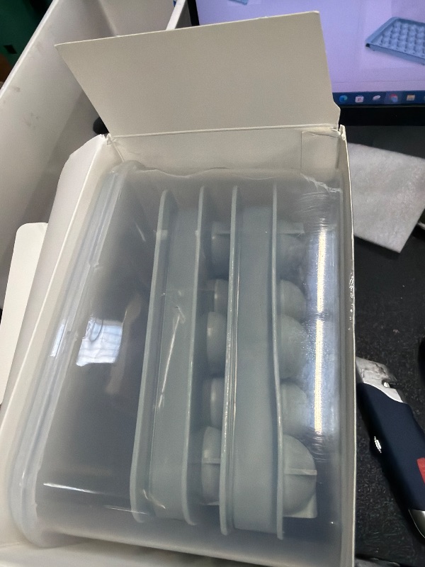 Photo 1 of ***PLASTIC BIN IS CRACKED***WIBIMEN Ice Cube Tray with Lid and Bin - Round Ice Trays for Freezer with Lid - Ice Cube Trays for Freezer with Ice Container (0.8"-2PACK Blue)***PLASTIC BIN IS CRACKED***