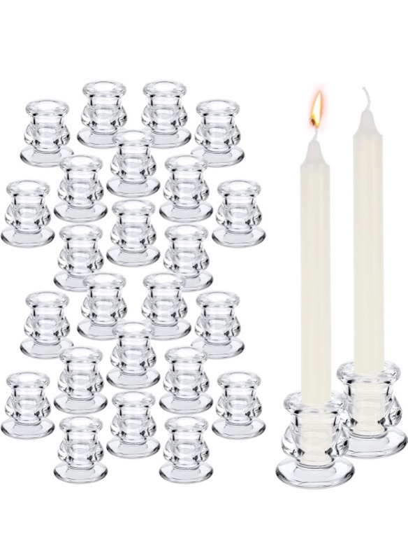 Photo 1 of Candlestick Holders Glass Clear Taper Candle Holders 2.2" High Candle Stick for Wedding Centerpieces Decor Party Supplies
