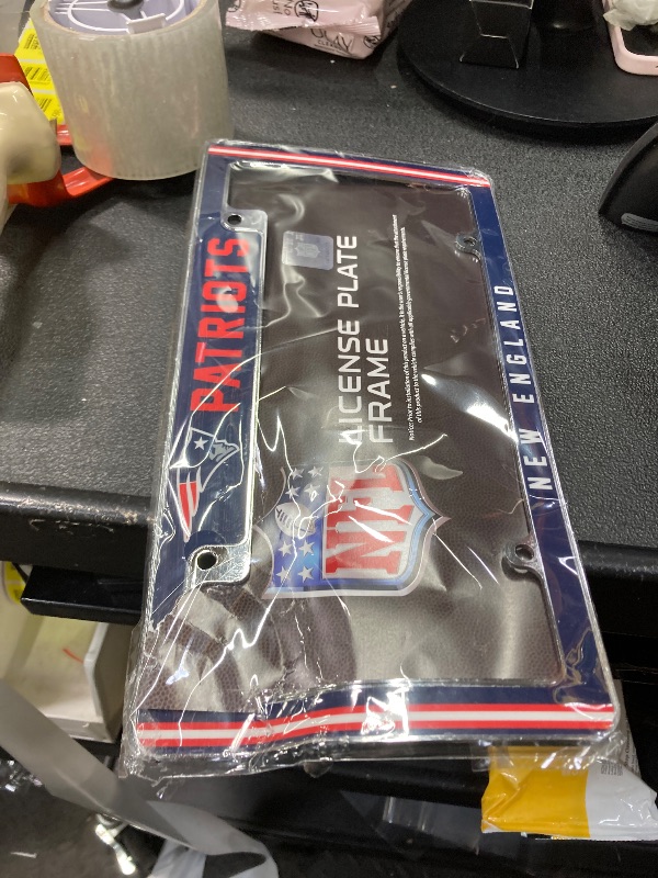 Photo 1 of **BENT**Rico Industries NFL New England Patriots Alternate 12" x 6" Chrome All Over Automotive License Plate Frame for Car/Truck/SUV