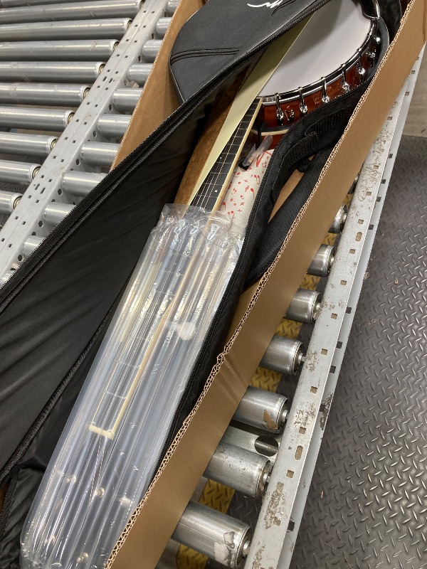 Photo 1 of *Replace cord* ADM Banjo 5 String Full Size Acoustic Electric Banjoes Set Remo Drum, Geared 5th Pegs Beginner Banjo Kit w/EQ Resonator Open or Closed Back, Starter Package Accessories Online Lessons for Adult,Brown