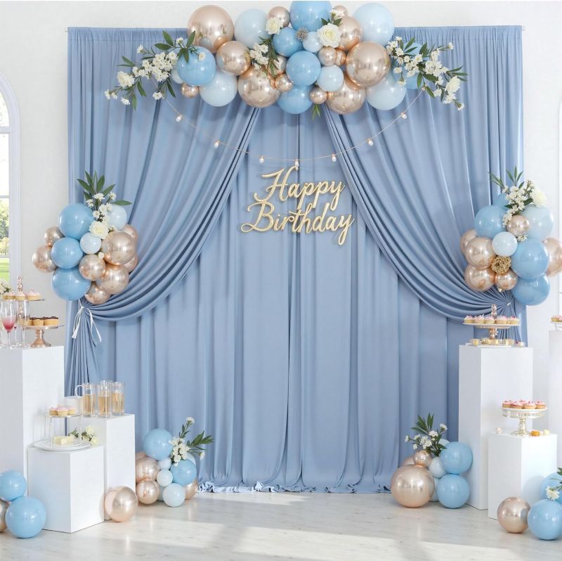 Photo 1 of ***CURTAIN ONLY INCLUDED***30x10ft Wrinkle Free White Backdrop Curtain for Parties Soft Fabric Drapes Wedding White Curtain Backdrop for Birthday Party Decorations Background for Photography 5x10ft, 6 Panels***CURTAIN ONLY INCLUDED***