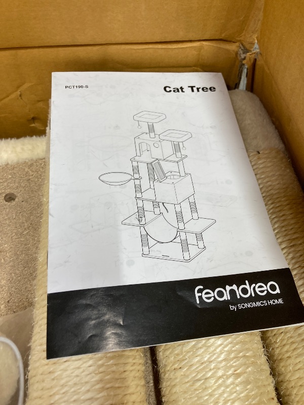 Photo 1 of *Box damaged* Feandrea Cat Tree, 81.1-Inch Large Cat Tower, Multi-Level Plush Condo with 13 Scratching Posts, 2 Perches, 2 Caves, Basket, Hammock, Pompoms, Beige UPCT190M01