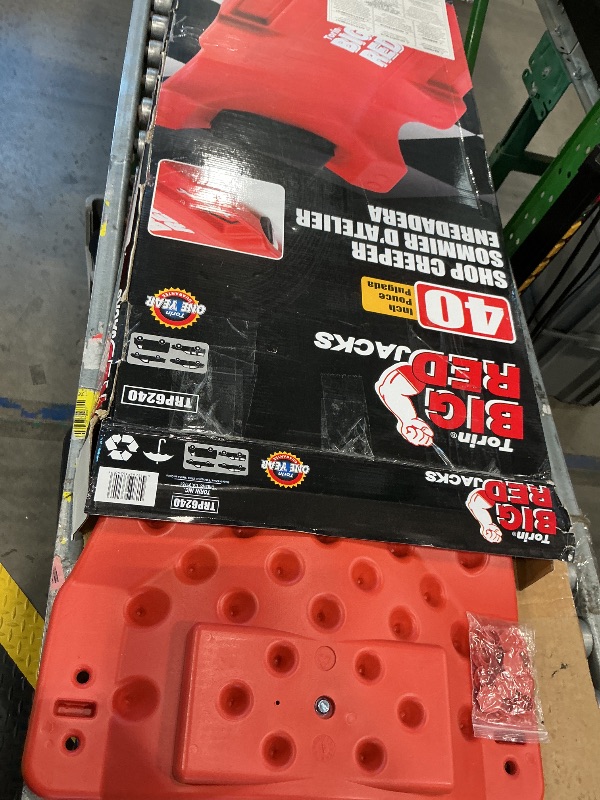 Photo 1 of *** MISSING PIECES** BIG RED TRP6240 Torin Blow Molded Plastic Rolling Garage/Shop Creeper: 40" Mechanic Cart with Padded Headrest, Dual Tool Trays and 6 Casters, Red