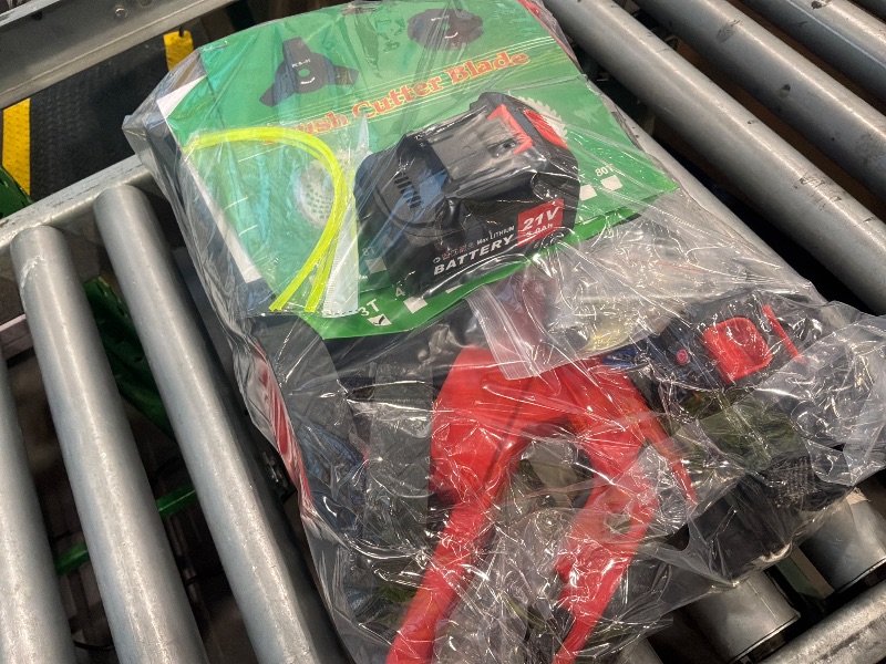 Photo 1 of [Needs repairs] 6000mAh Electric Weed Eater Battery Powered,12? Brushless Electric Weed Wacker Cordless Wheeled String Trimmer,4 in 1 Grass Trimmer/Brush Cutter/Grass Edger/Weed Trimmer 5 Blade, 2 Battery (Red)