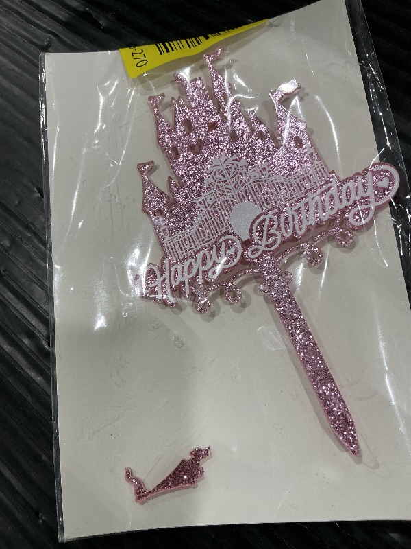 Photo 1 of 1 Pack Acrylic Glitter Princess Castle Cake Topper Pink Happy Birthday Cake Decoration for Girls' Princess Birthday Parties & Baby Showers