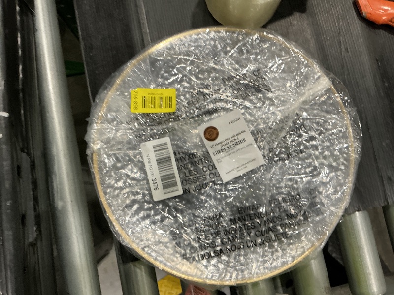 Photo 1 of [Clear Hammered With Gold Rim 4 Pack] 13'' Charger Plates Clear Hammered With Gold Rim Plastic Heavy Duty Disposable Dinner Chargers Serveware Dishes Platters Tableware for parties, Weddings