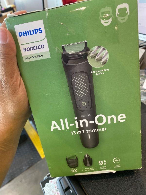Photo 1 of **UNTESTED**
Philips Norelco All-in-One 3000 Series 13 in 1 Trimmer, Beard Styler & Men's Hair Clipper, 9 Length Settings & Self-Sharpening Skin-Friendly Blades, MG3919/50