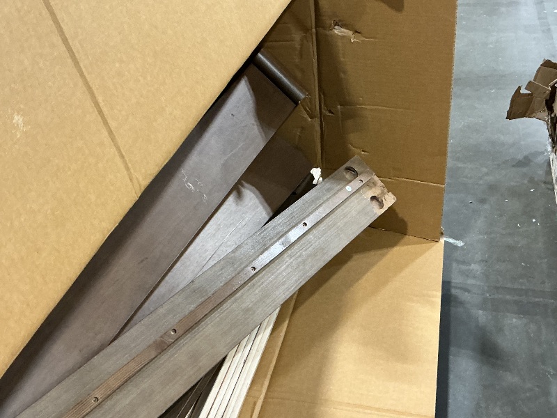 Photo 1 of **Untested**
SAMTRA Wooden Queen Size Bed Frame with Headboard, Brown Farmhouse Storage Bedframe with Sliding Barn Door Footboard and Charging Station, Wood Slats, No Box Spring Needed (Dark Brown