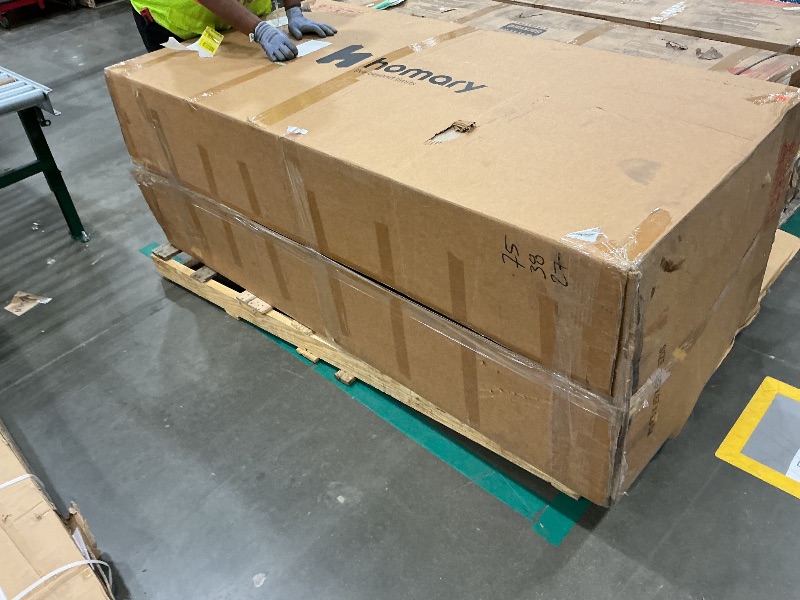 Photo 1 of **Untested**
SAMTRA Wooden Queen Size Bed Frame with Headboard, Brown Farmhouse Storage Bedframe with Sliding Barn Door Footboard and Charging Station, Wood Slats, No Box Spring Needed (Dark Brown