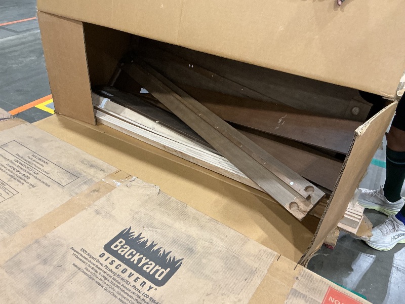 Photo 1 of **Untested**
SAMTRA Wooden Queen Size Bed Frame with Headboard, Brown Farmhouse Storage Bedframe with Sliding Barn Door Footboard and Charging Station, Wood Slats, No Box Spring Needed (Dark Brown