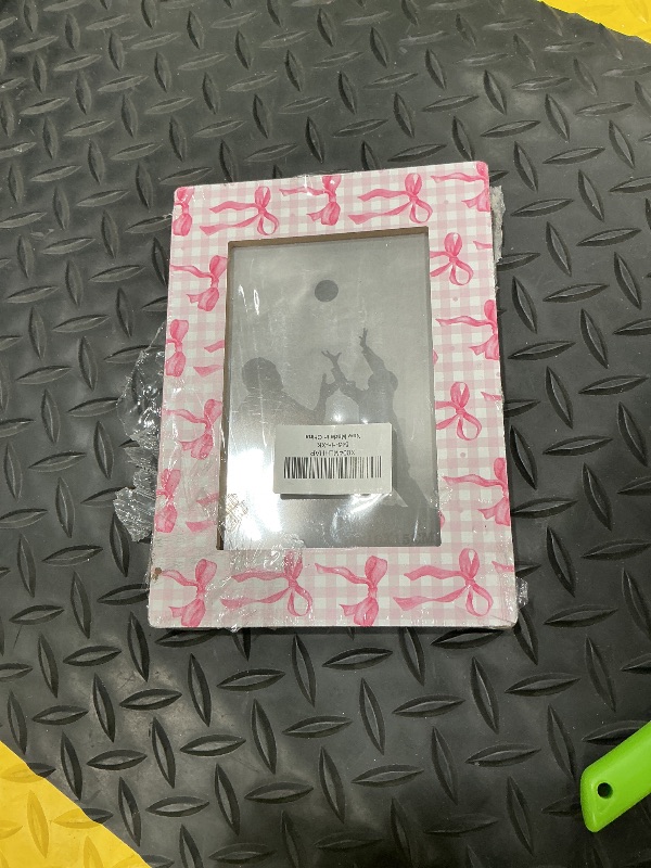 Photo 1 of [MINOR DAMAGE] CGBHW Pink Bow Plaid Gifts Picture Frame, Coquette Preppy Bowknot Gift for Girlfriend Teen Girls Friend Sister Couples, Trendy Girly Aesthetic Photo Frame 4x6 Horizontal Photo for Tabletop Display